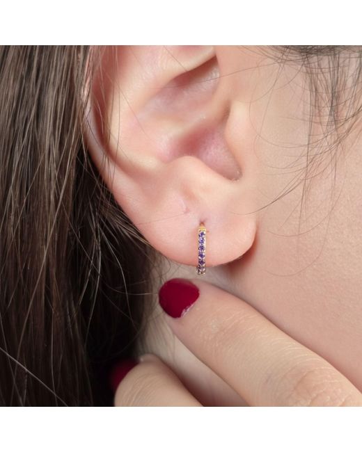 Harfi Metallic Amethyst February Birthstone Small Huggie Hoop Earrings