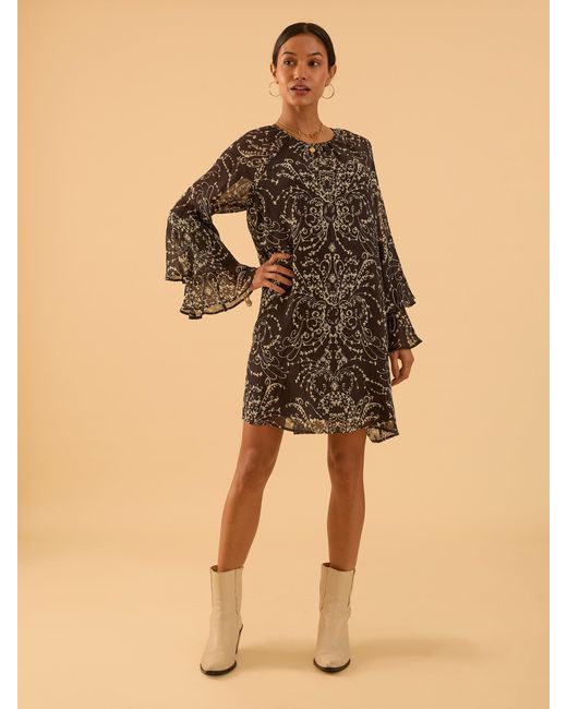 Rose & Nancy Black Freya Print Flute Sleeve Mini