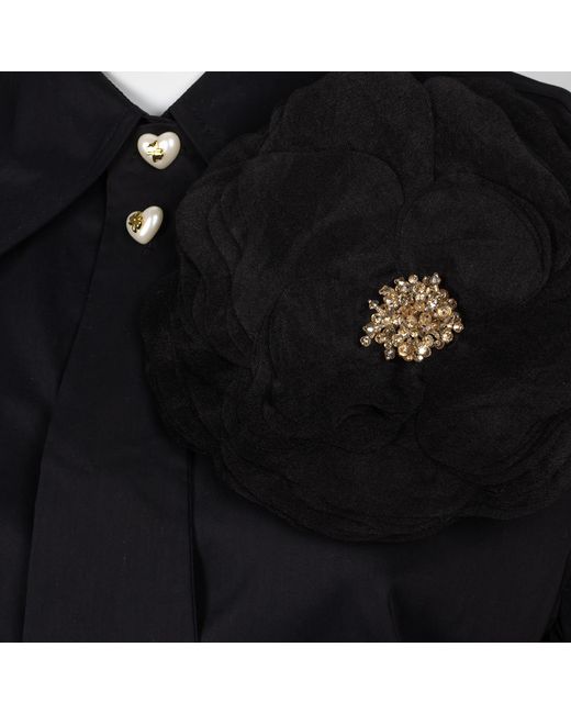 House of Laines London Black Laines Couture Tie Shirt With Corsage