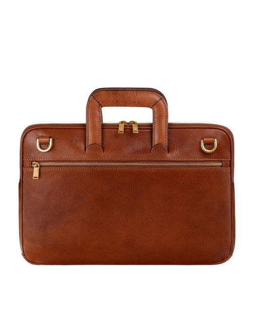 Time Resistance Brown Leather Briefcase Laptop Bag