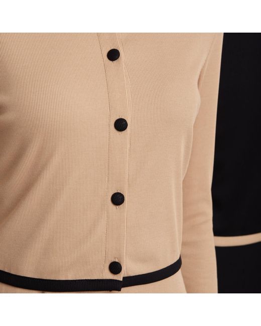 Roch Perel Natural Neutrals Camel Contrast Ribbed Cardi-Dress