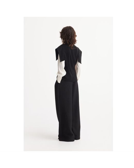 Julia Allert Black Tailored Blazer-Style Blouse With Satin Sleeves