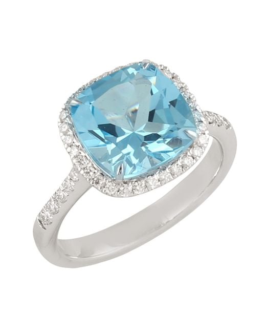 Artisan Blue 14K Topaz & Diamond Halo Solitaire Ring