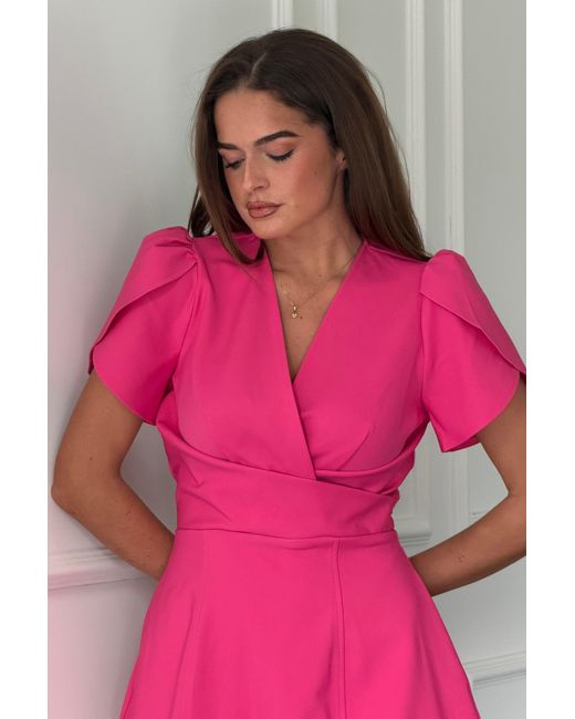 Girl In Mind Pink Bridget Twist Font Split Arm Mini Dress Fuschia