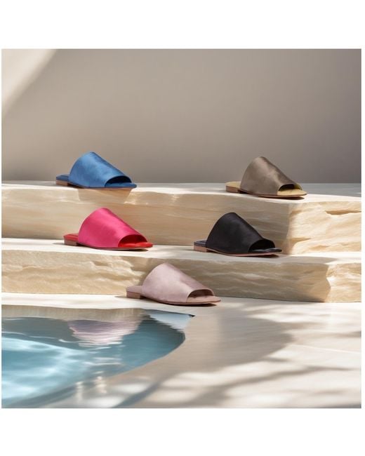 Beautiisoles by Robyn Shreiber Made in Italy Pink April Hot & Flat Slide Sandal Dressy Stretch Satin For Pool Or Day & Dressy Night