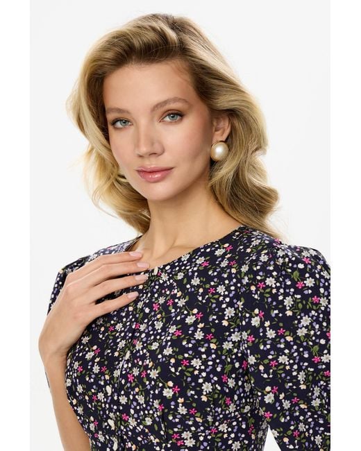 POST MERIDIEM Gray Short Sleeve Buttoned Midi Dress