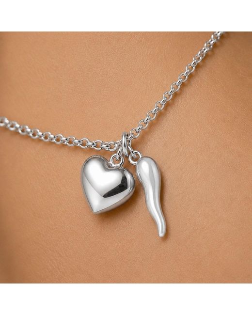 Unaloe Metallic Sterling Italian Horn & Heart Bracelet – Symbolic Lucky Charm Jewelry For Handmade