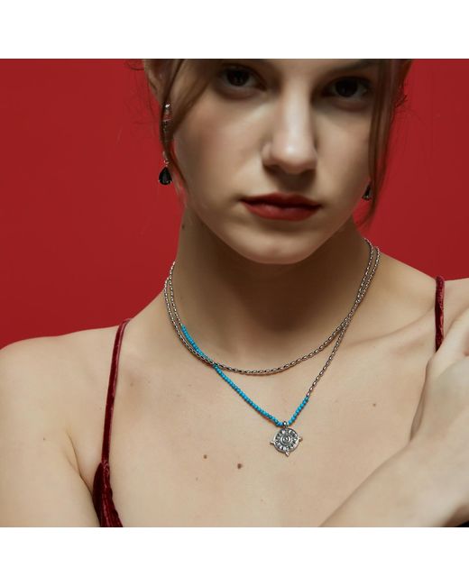 Aurozia Metallic Three Charms Solar Meridian The Sun Crystal Beaded Necklace