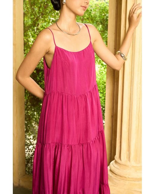 Silk and Bears Purple Valentina 100% Silk Tiered Maxi Dress — Habotai Silk