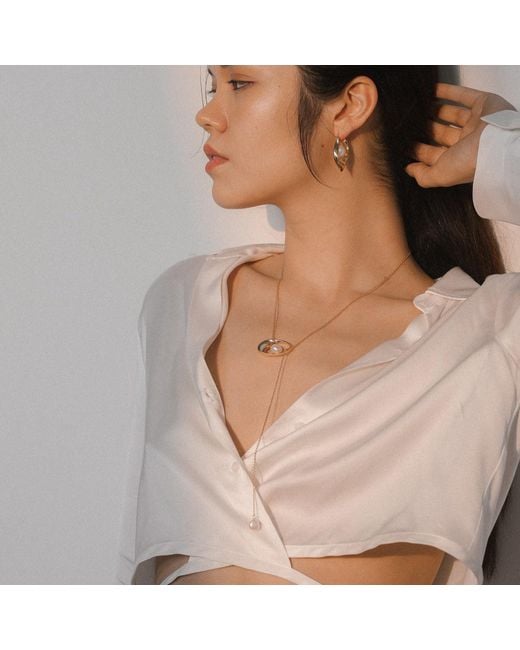 Lait & Lune Metallic Talise Pearl Lariat Necklace