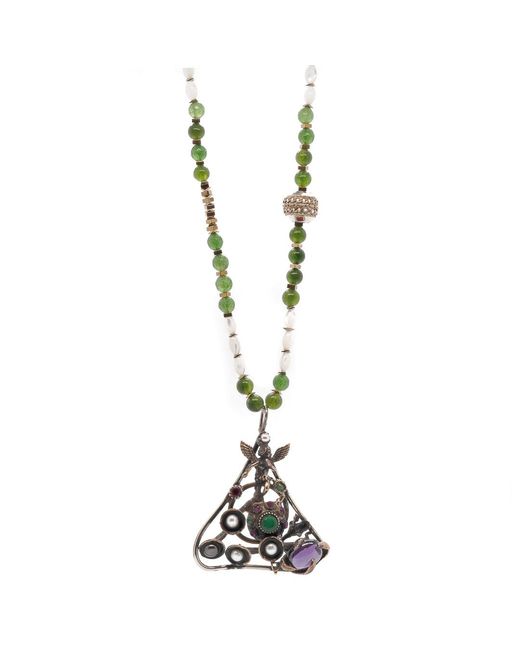 Ebru Jewelry White Jade & Amethyst Gemstone Handmade Angel Pendant Beaded Necklace