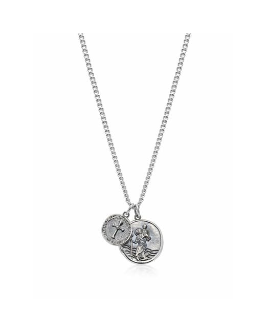 Nialaya Metallic Saint Christopher Double Medallion for men