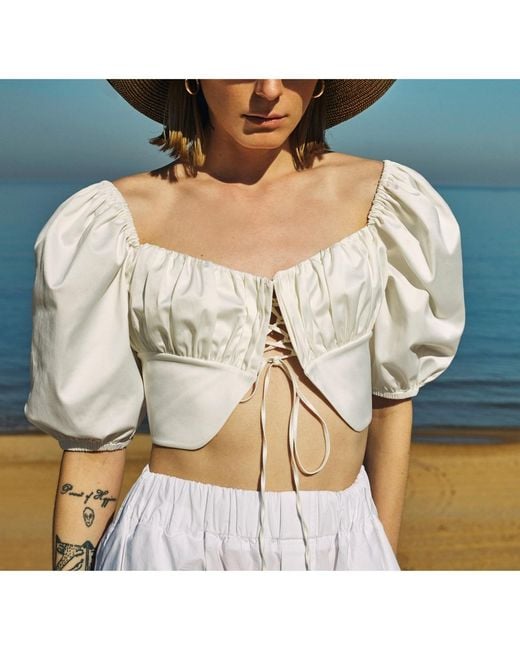 NAZLI CEREN White Grace Ruched Top