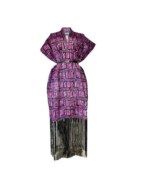Chuks Collins Purple Ajah Collection – Print Fringe Midi Dress