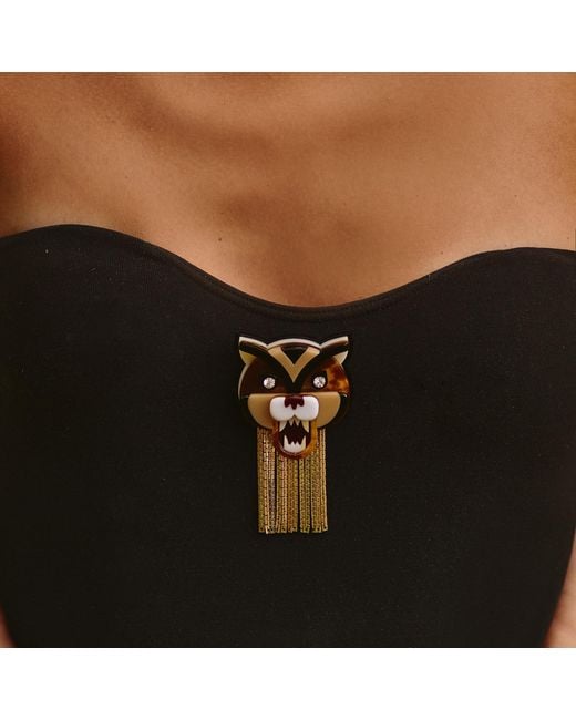 Gissa Bicalho Brown Handmade Acrylic Brooch Tiger