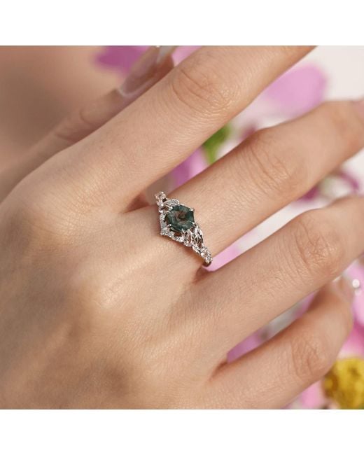 Azura Jewelry New York White Fae Meadow Moss Agate Ring Vermeil