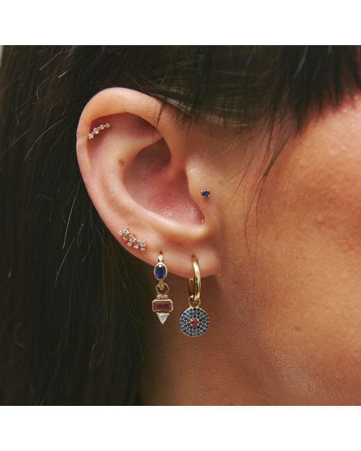 Zohreh Blue Sapphire & Ruby Pavé Disc Earring Charm 9K