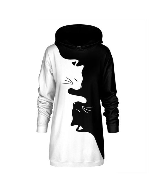Aloha From Deer Black And Cats Oversize Hoodie Dress