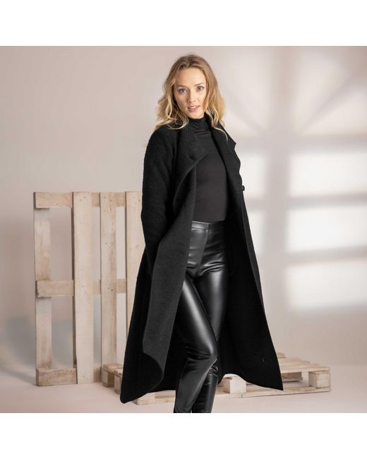 Nikka Place Black Wool Asymmetrical Wrap Cardigan Coat With Buttons And Pockets