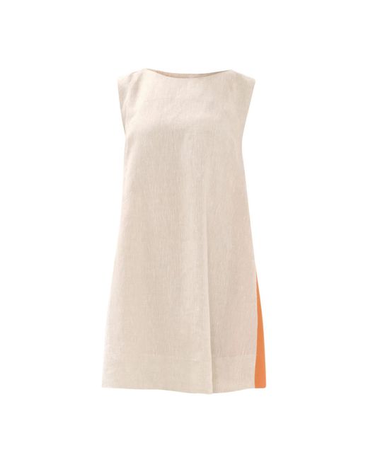 Haris Cotton Natural A Line Cami Linen Dress With Color Block Panels Orange Beige