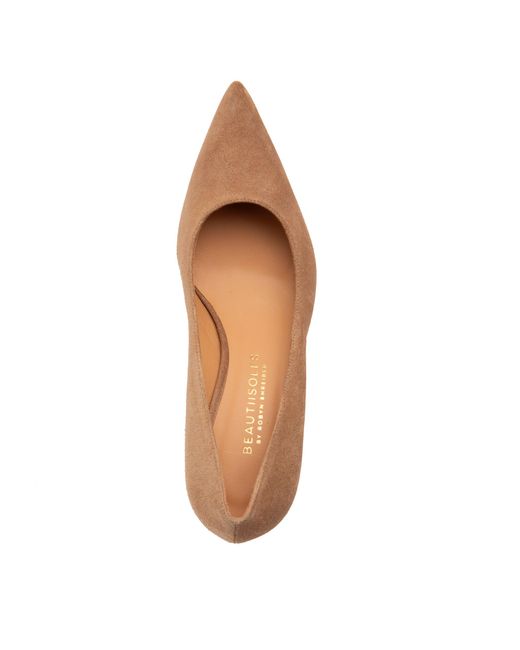 Beautiisoles by Robyn Shreiber Made in Italy Brown Neutrals Corina Camel Suede Block Low Heel Pump For Evening Or Work