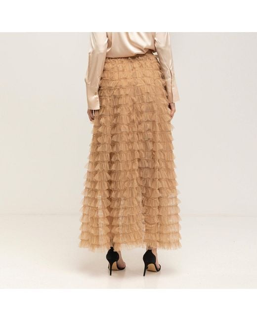 Tantra Spain Sl Natural Neutrals Long Skirt With Tulle Ruffles And Elastic Waistband
