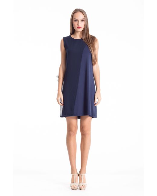 Conquista Blue Sleeveless Sheer Detail Dress