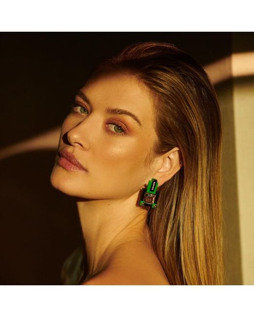 Gissa Bicalho Green Handmade Acrylic Earring M Deco Rectangular Cut Stone