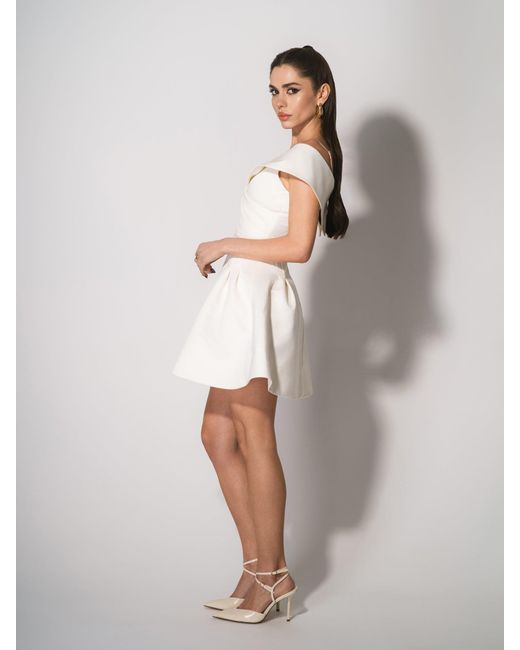 Tia Dorraine Natural Easy To Love Flared Satin Mini Dress Pearl