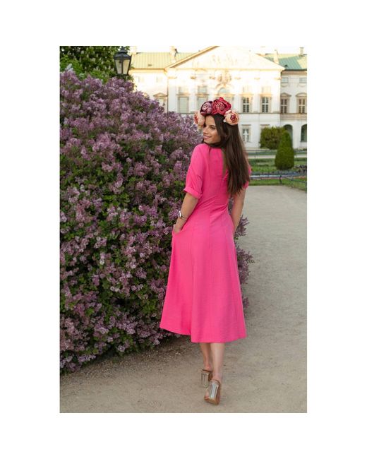 Oh!Zuza Pink Echo Viscose Midi Dress Short Sleeve With Pockets