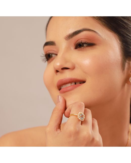 GEM BAZAAR Metallic Diana Topaz Pearl Ring