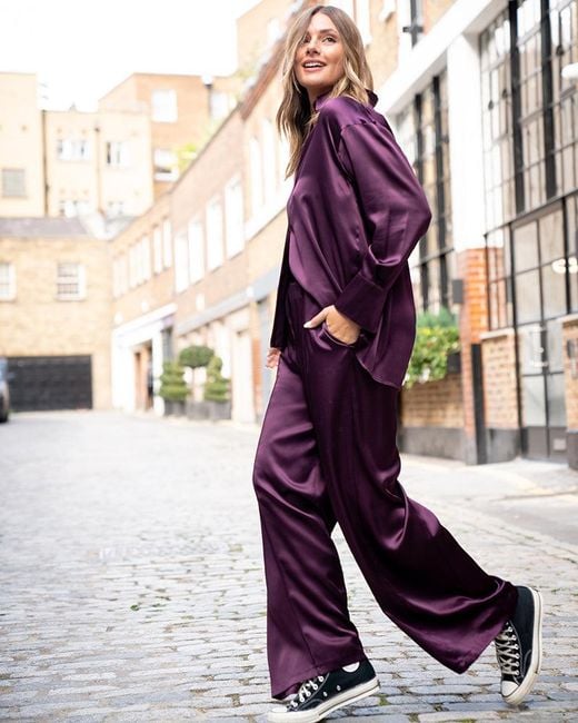 The Summer Edit Purple Lexi Sports Luxe Silk Trousers