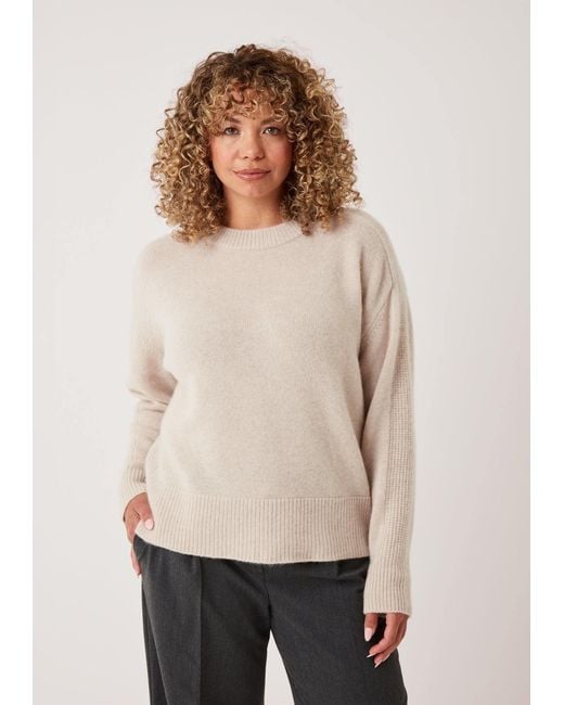 Loop Cashmere White Neutrals Cashmere Longline Crew Neck Sweater