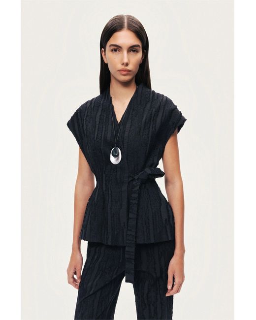 Nocturne Black Textured Belted Vest