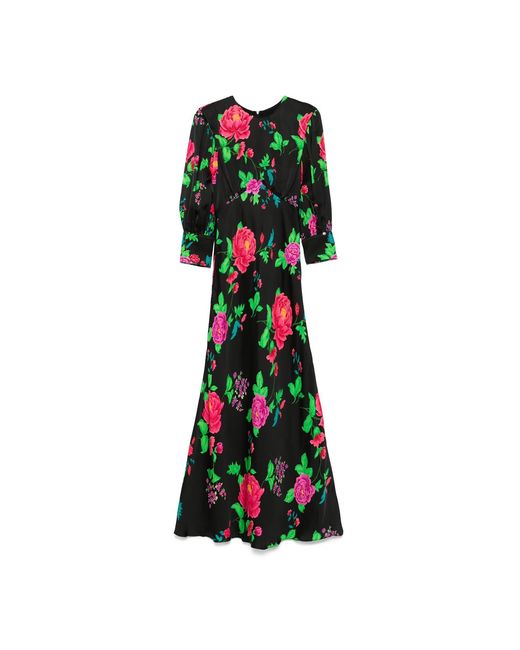 Nissa Green Puff-Sleeves Viscose Midi Dress