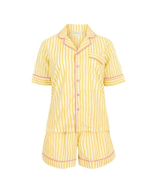 Dilli Grey Yellow Candy Stripe Shorts Pj Set