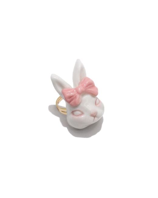 H2 Studio Grumpy Bunny Pinky Bow Tie 14K Plated Brass Ring