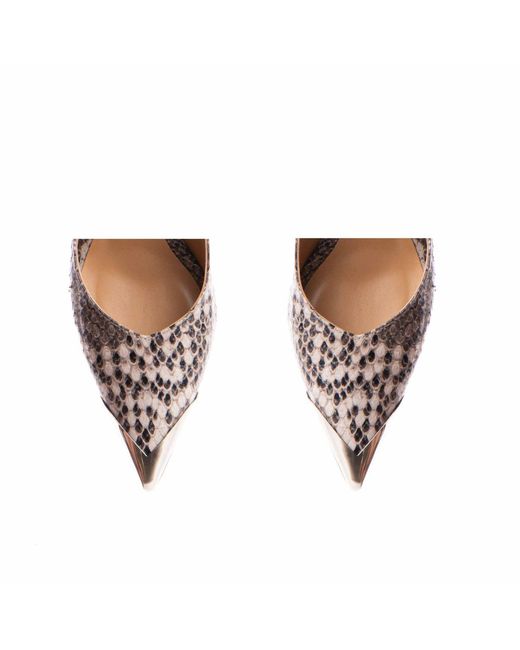 The 5Th Element Pink Neutrals Aven Snake Print Leather Pumps With Metal Tip