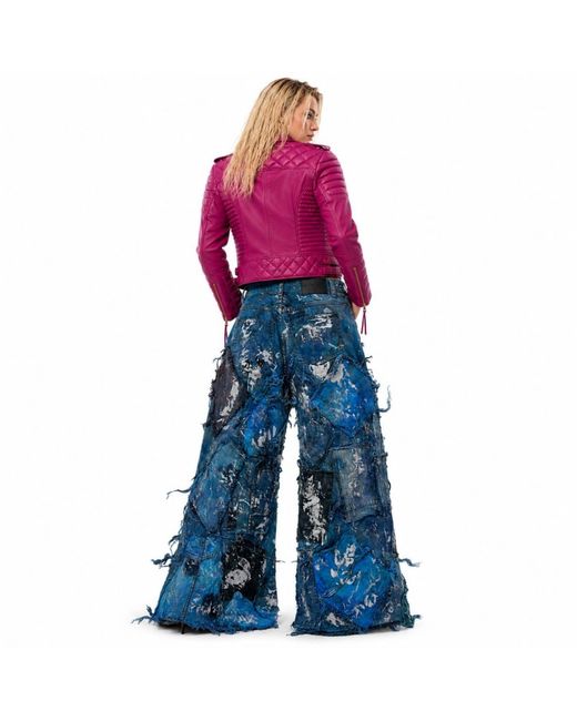 Zasta Studio Blue Wearable Ruins Shredded Wide Leg Colored Denim Pants H