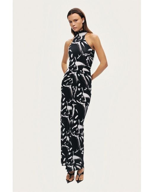 Nocturne Black Printed Halter Maxi Dress