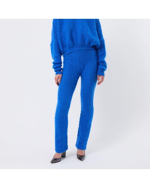 Ccy Currency Blue Mohair Zigzag Knitted Pants