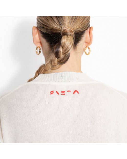SVETA Milano White Billie Cashmere Sweater With Embroidery