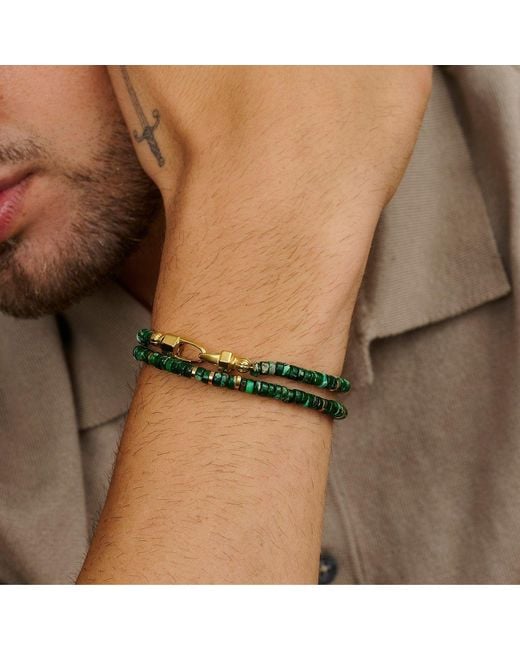 Nialaya Green Dark Malachite Heishi Wrap Bracelet for men