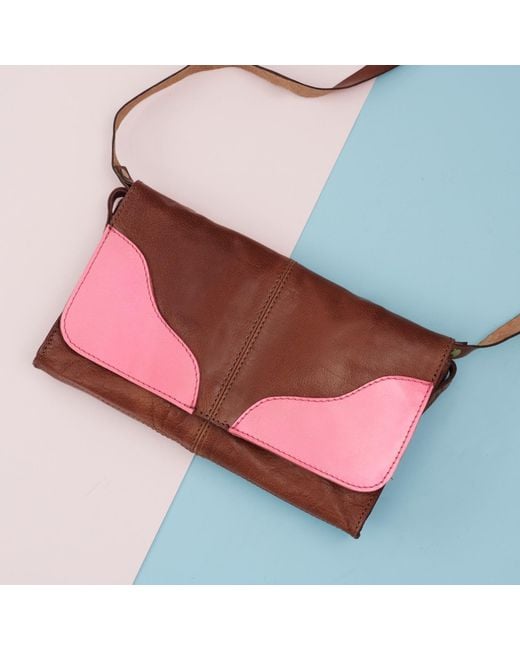 VIDA VIDA Brown Clutch Handbag Tan & Neon Leather