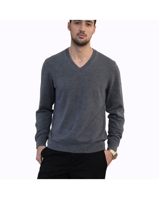 Nuvv Collection Gray V-Neck Merino Wool Sweater Italian Premium Yarn for men