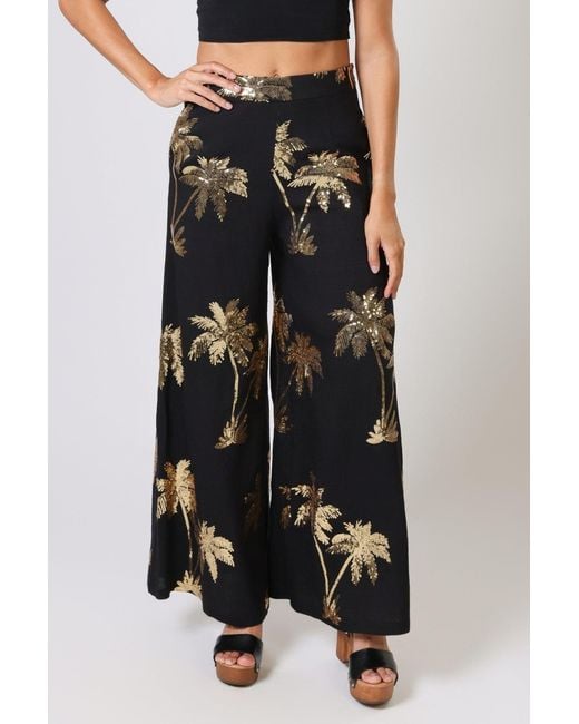 Traffic People Black Palms Of Sequin Rene Wide Leg Trousers