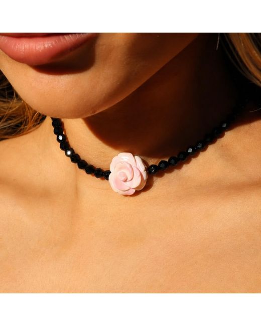 Mineralgems•Studio Metallic Onyx Choker With Shell Flower
