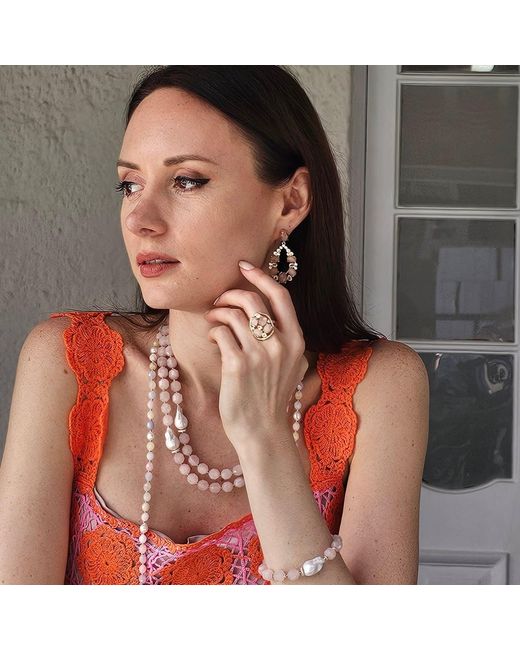 Farra Metallic Rose Quartz With Zircon Setting Statement Ring