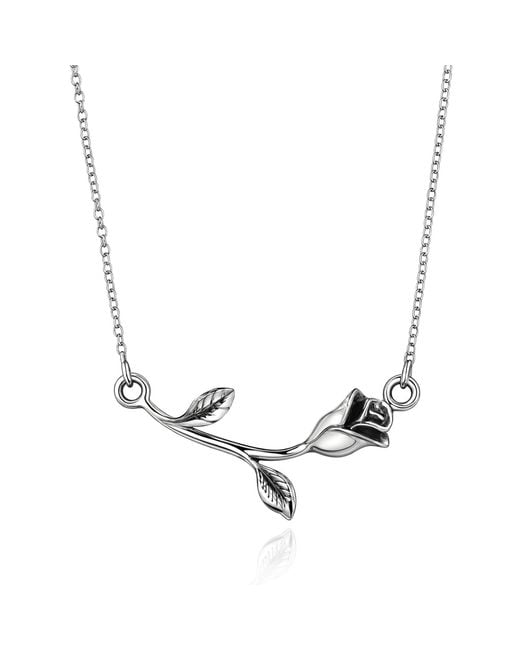 Unaloe Metallic Sterling Rose Necklace For – Handmade Floral Pendant Jewelry Gift