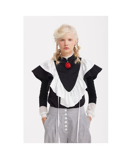 Julia Allert Blue Ruffled Bib Collar With Beaded Brooch –